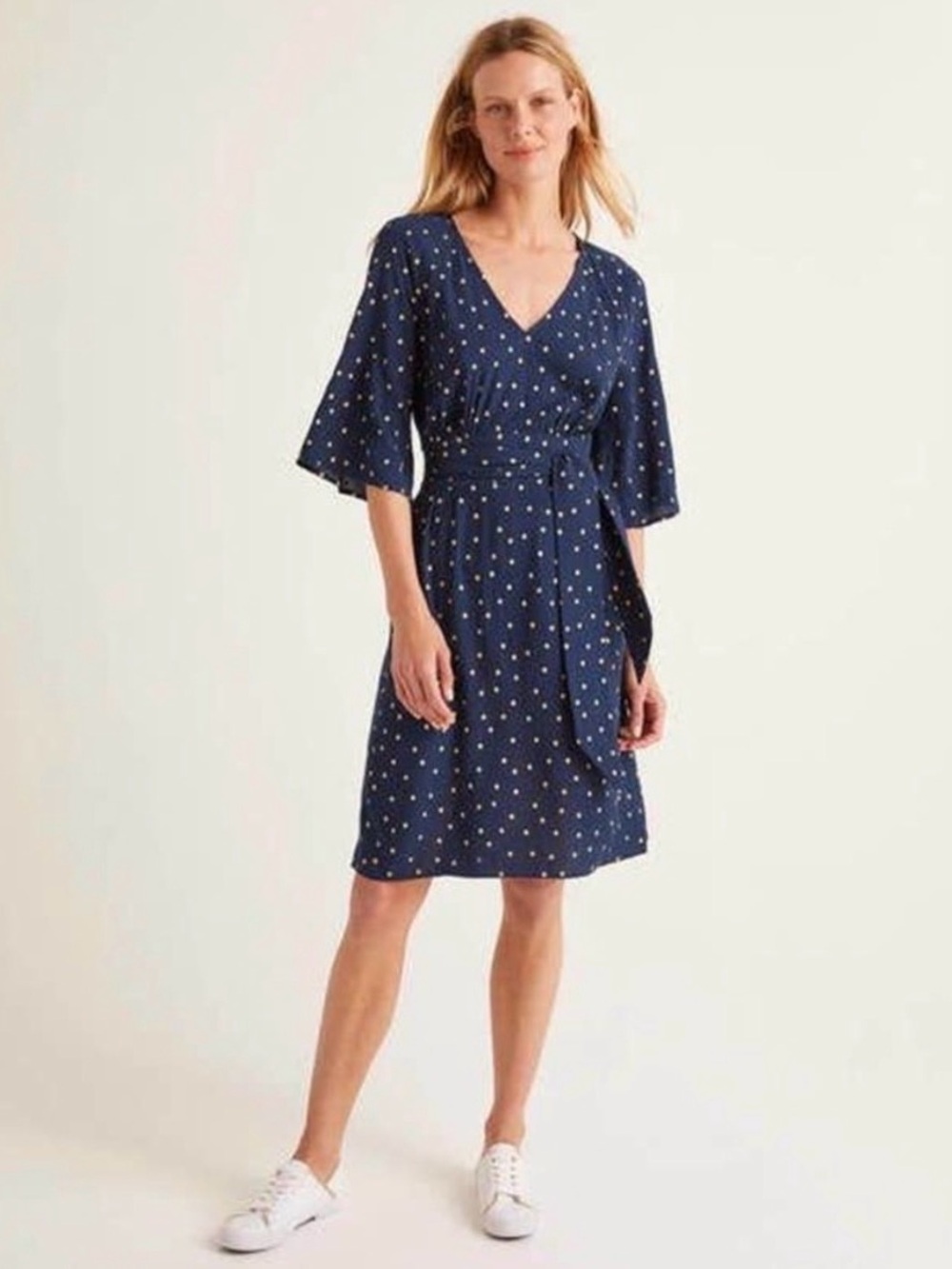 BODEN Dominique Dress Navy Polka Dot 8
